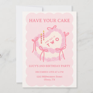 Girly Have your Cake, Eat it TWO Second Birthday Invitation