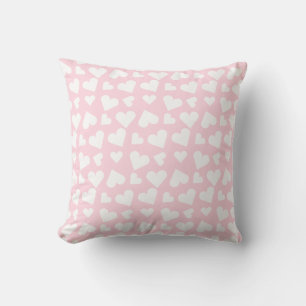 Girly Heart Pattern Pink White Cushion