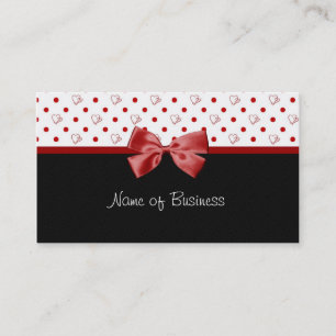 Girly Hearts and Polka Dots Red Ribbon Business Card