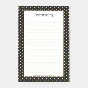 Girly Hearts Faux Gold Foil Black Pattern Post-it Notes