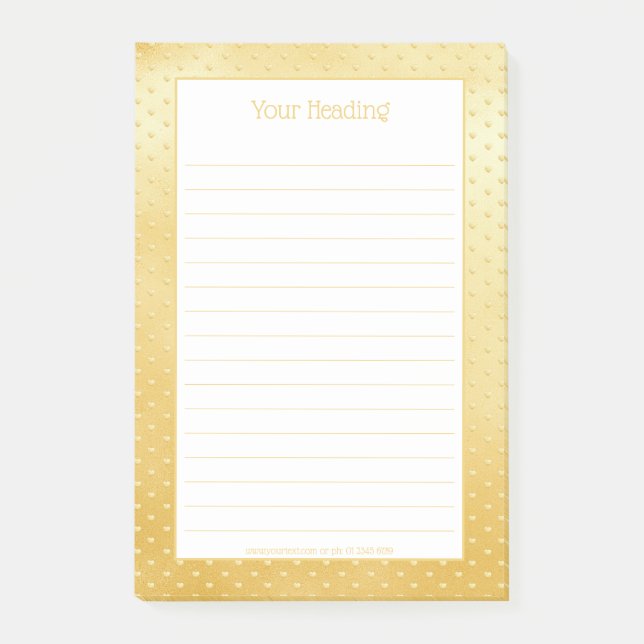 Girly Hearts Faux Gold Foil Golden Pattern Post-it Notes (Front)