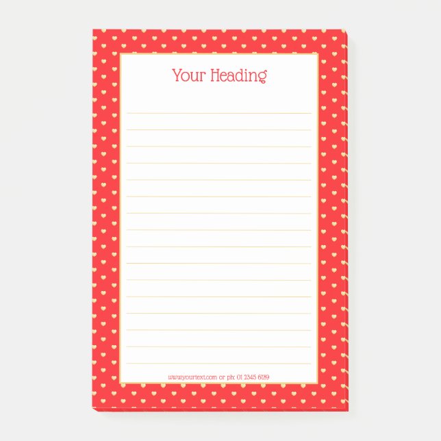 Girly Hearts Faux Gold Foil Red Pattern Post-it Notes (Front)