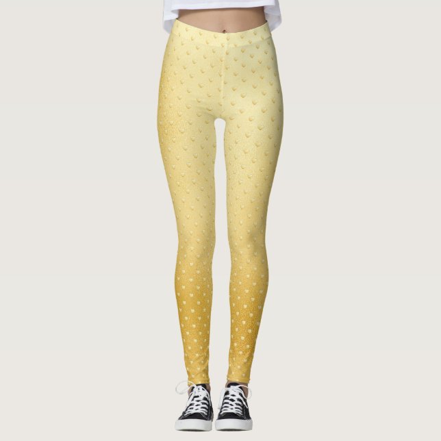 Girly Hearts Gold Faux Foil Golden Pattern Leggings (Front)