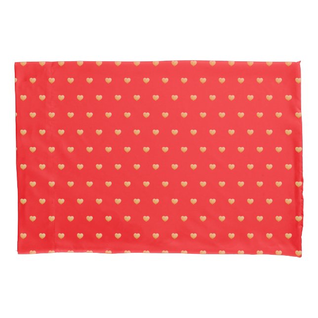Girly Hearts Gold Faux Foil Red Pattern Pillowcase (Front)