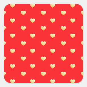 Girly Hearts Gold Faux Foil Red Pattern Square Sticker