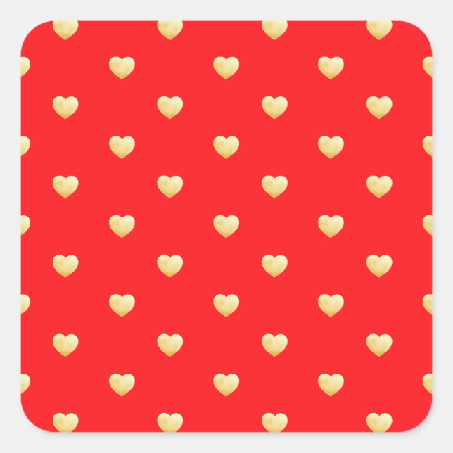 Girly Hearts Gold Faux Foil Red Pattern Square Sticker (Front)