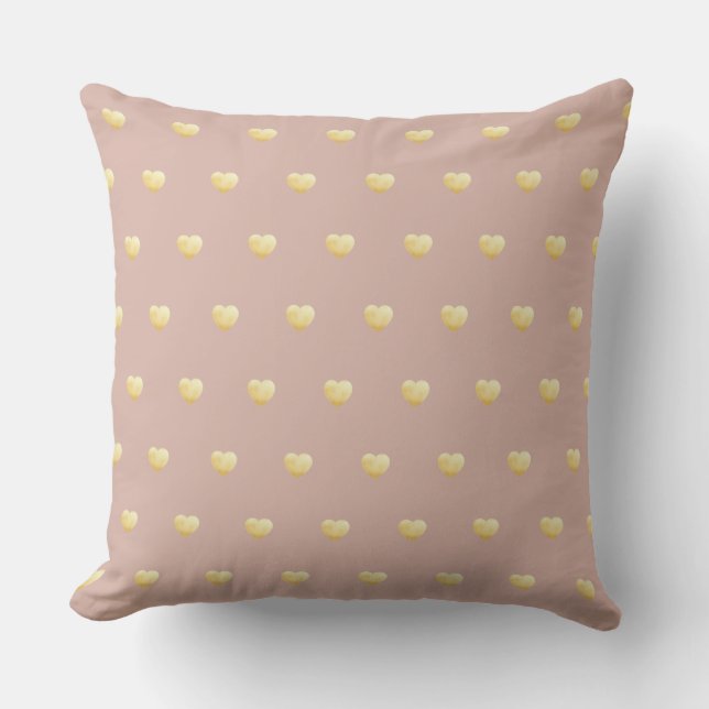 Girly Hearts Gold on Dark Blush Pink Cushion (Front)