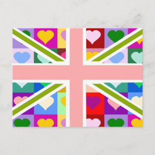 Girly Hearts Union Jack Postcard