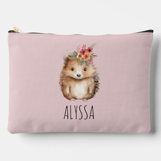 Girly Hedgehog, Custom Pencil Case or  Accessory Pouch (Front)