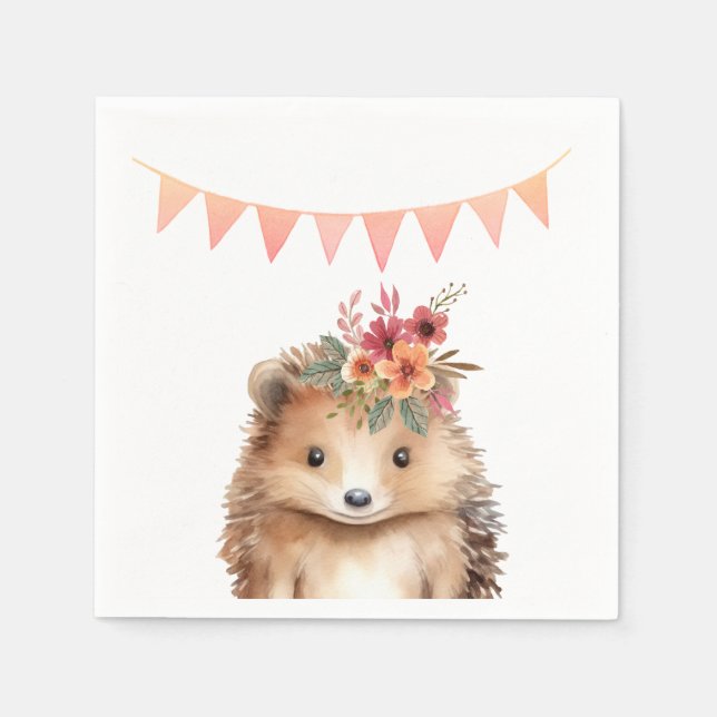 Girly hedgehog, kids birthday  napkin (Front)