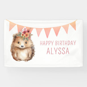 Girly hedgehog, kids birthday party banner