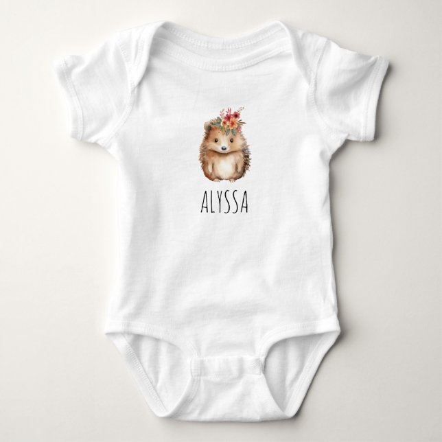 Girly Hedgehog Personalised Baby Bodysuit (Front)