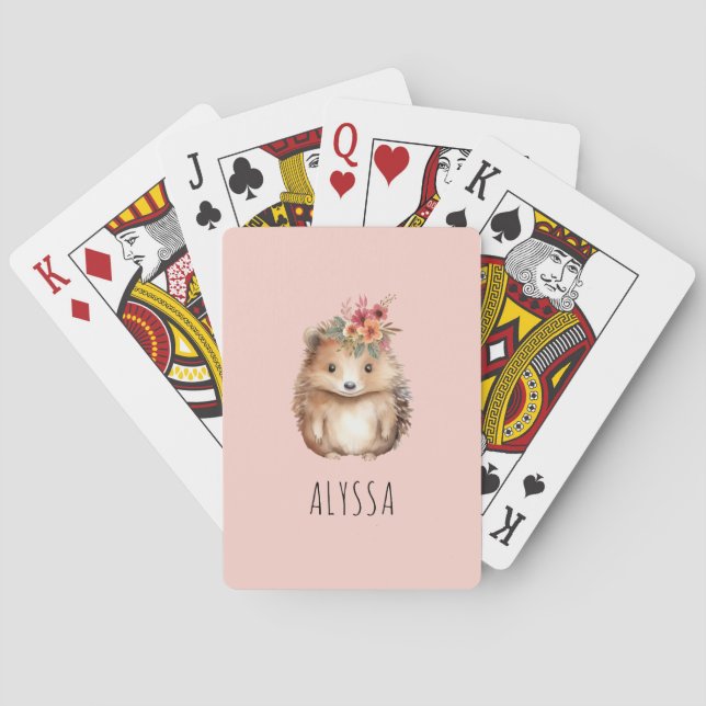 Girly Hedgehog Personalised Playing Cards (Back)