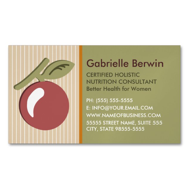 Girly Holistic Nutrition Consultant Women Health Magnetic Business Card (Front)