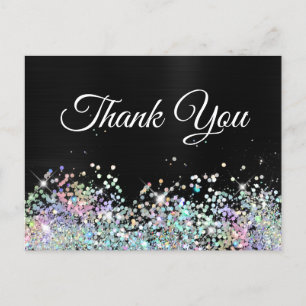 Girly Holo Glitter Black Foil Thank You Postcard