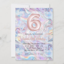 Girly Holographic Marble Swirl 6th Birthday