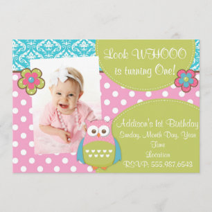 Girly Hoot Owl Design Birthday Invitation
