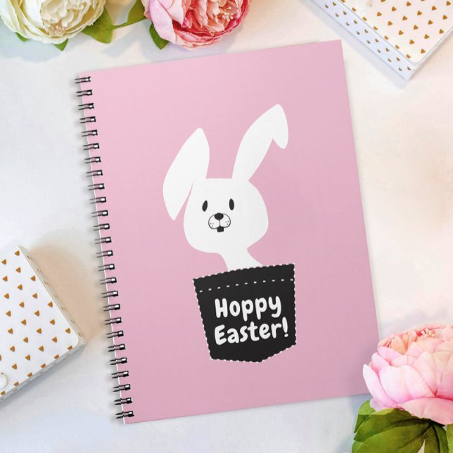 Girly Hoppy Easter Pastel Blush Pink Bunny Cartoon Notebook (Creator Uploaded)
