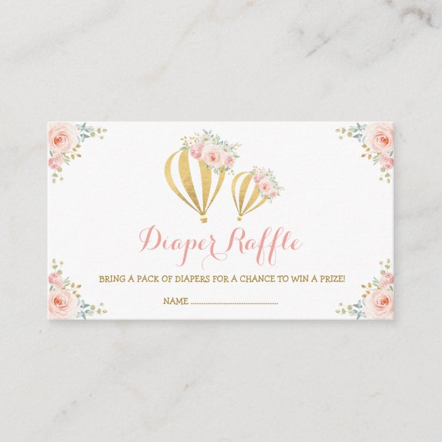 Girly Hot Air Balloon Blush Floral Diaper Raffle Enclosure Card (Front)