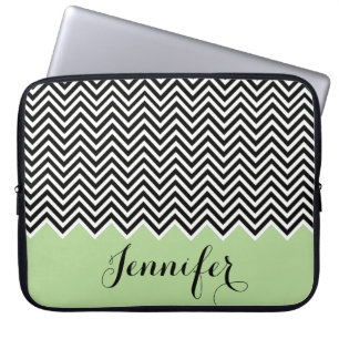 GIRLY HOT LIME GREEN black white Chevron Custom Laptop Sleeve
