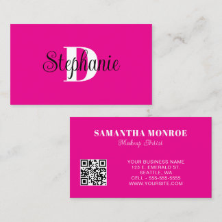 Girly Hot Pink Black and White Modern Monogram Business Card