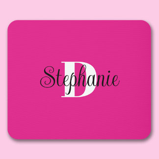 Girly Hot Pink Black and White Modern Monogram Mouse Mat
