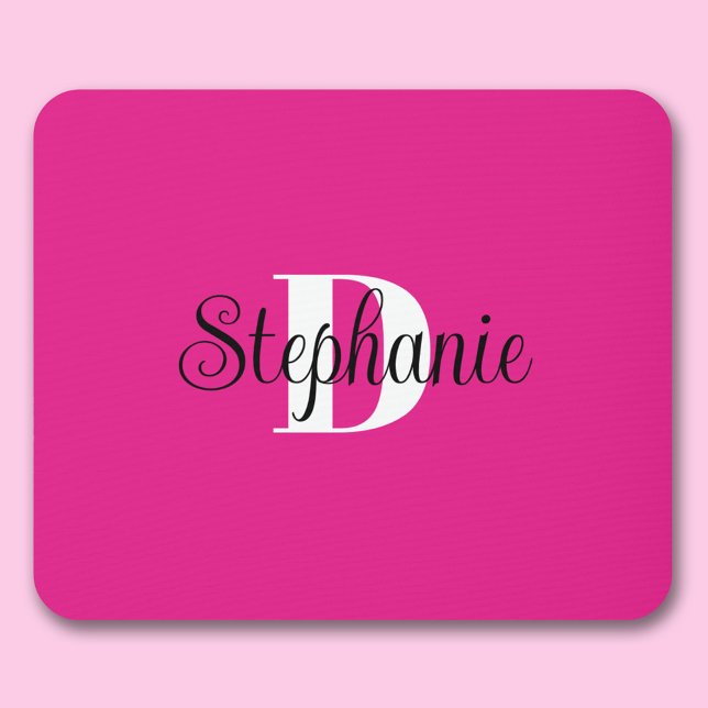 Girly Hot Pink Black and White Modern Monogram Mouse Mat (Hot Pink Personalized Monogram Mouse Pad
)