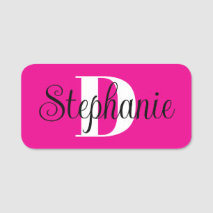 Girly Hot Pink Black and White Modern Monogram Name Tag