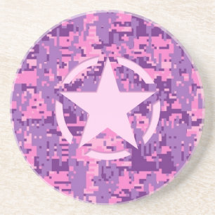 Girly Hot Pink Digital Camouflage Camo Coaster