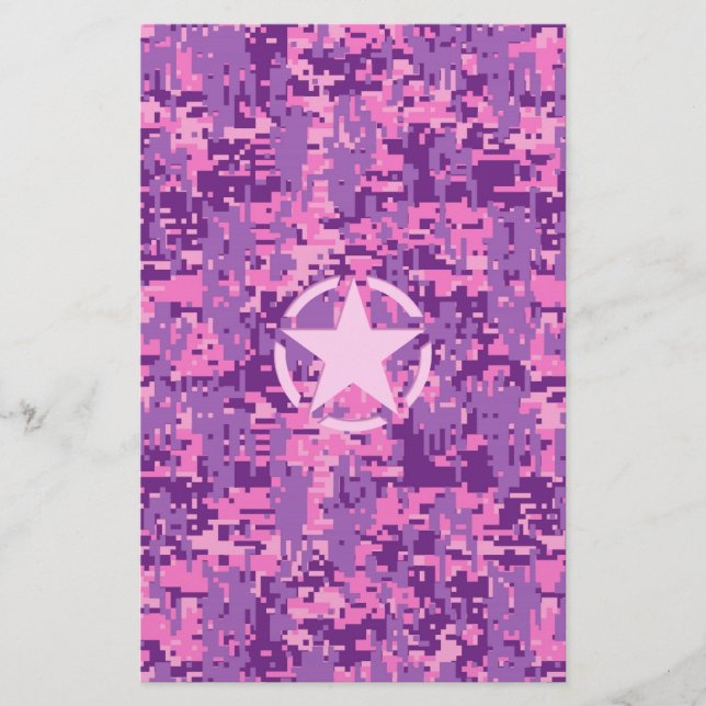 Girly Hot Pink Digital Camouflage Camo Stationery (Front)