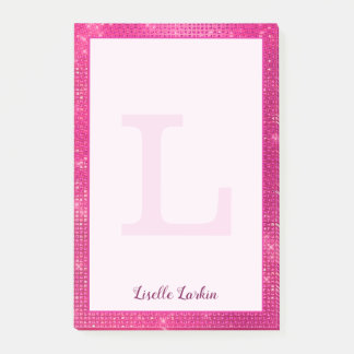 Girly Hot Pink Glam Diamond Sparkle Monogram Name Post-it Notes