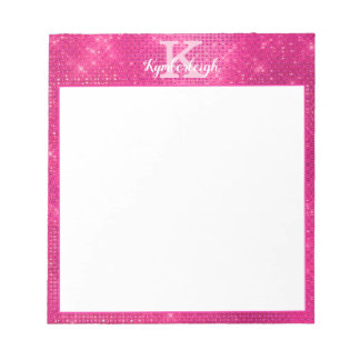 Girly Hot Pink Glam Glitter Sparkle Monogram Name Notepad