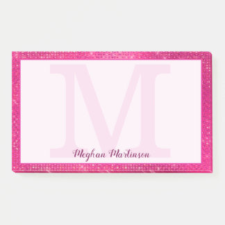 Girly Hot Pink Glam Sparkle Monogram Name Large Post-it Notes