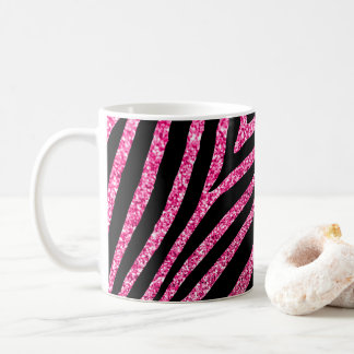 Girly Hot Pink Glitter and Black Zebra Stripe Coffee Mug