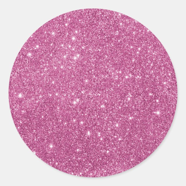 Girly Hot Pink Glitter  Classic Round Sticker (Front)