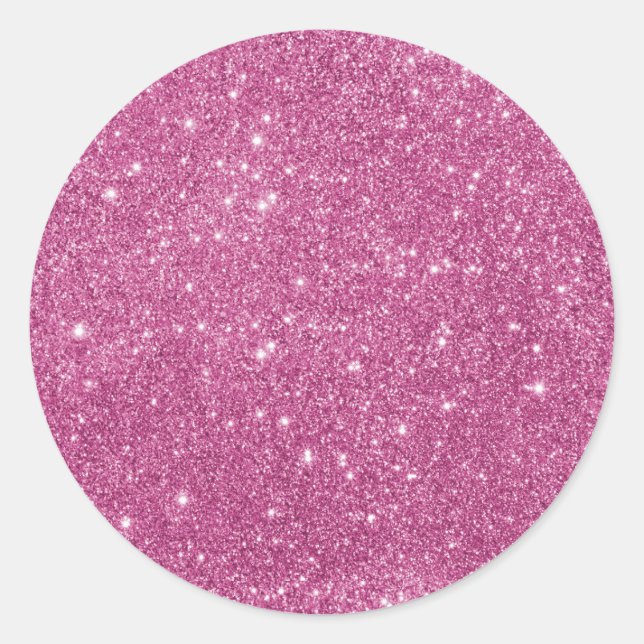 Girly Hot Pink Glitter  Classic Round Sticker (Front)