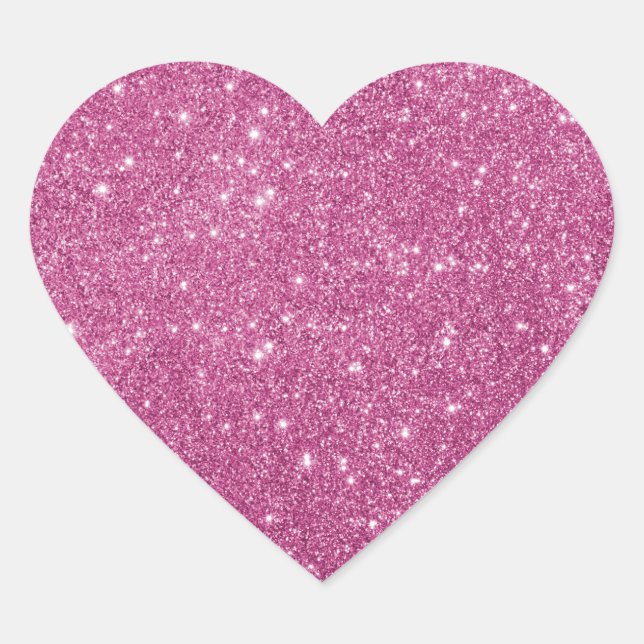 Girly Hot Pink Glitter Heart Sticker (Front)