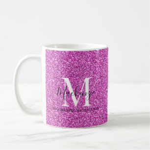 Girly Hot Pink Glitter Monogram Name   Coffee Mug