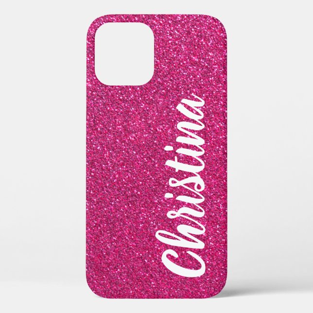 Girly Hot Pink Glitter Name Personalised Case-Mate iPhone Case (Back)