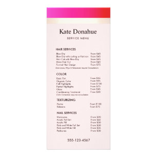 Girly Hot Pink Gold Stripe Salon Price List Menu