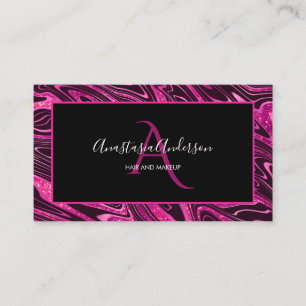 Girly Hot Pink Marble Glitter Fun Elegant Monogram Business Card