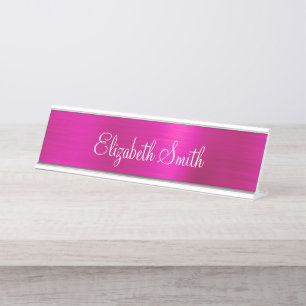 Girly Hot Pink Metallic Desk Name Plate