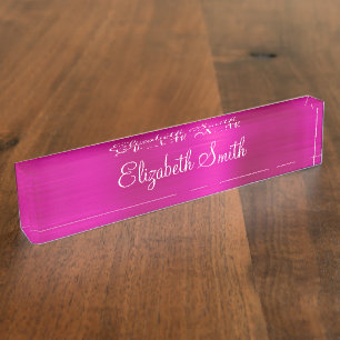 Girly Hot Pink Metallic Nameplate