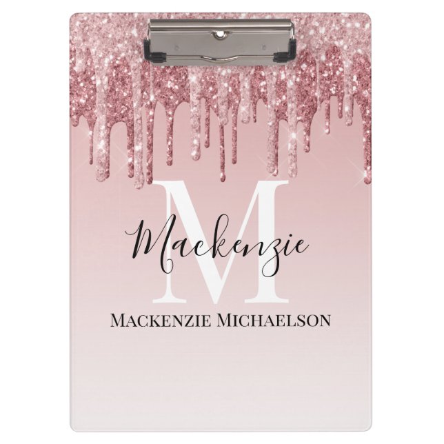 Girly Hot Pink Ombre Glitter Monogram Name   Clipboard (Front)