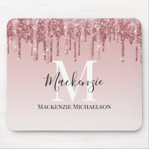 Girly Hot Pink Ombre Glitter Monogram Name   Mouse Mat
