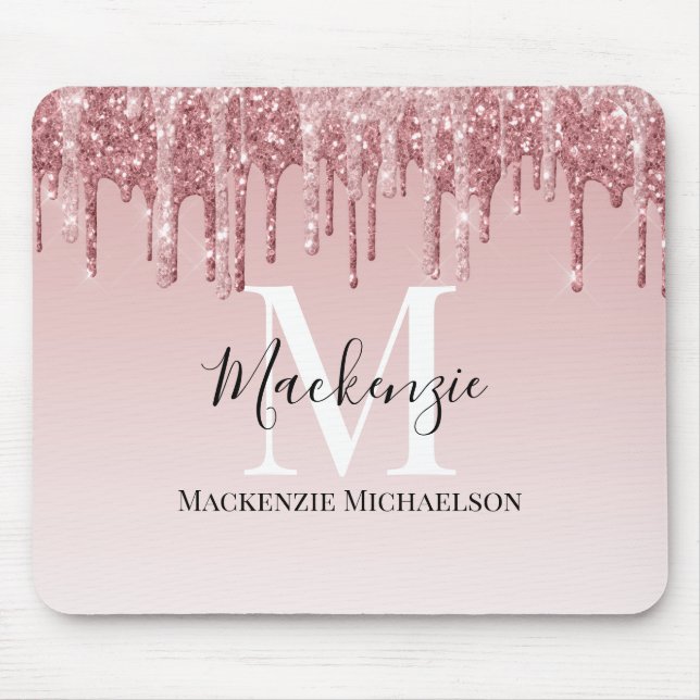 Girly Hot Pink Ombre Glitter Monogram Name   Mouse Mat (Front)