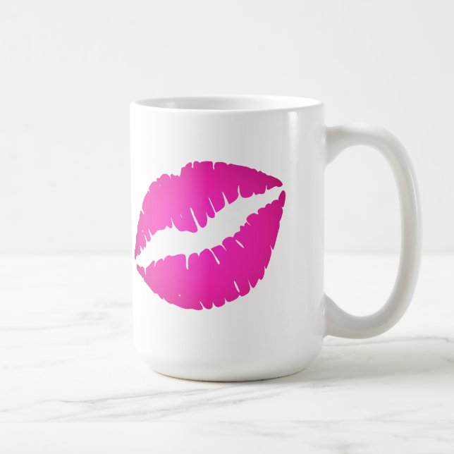 Girly Hot Pink Ombre Lipstick Kiss Print Coffee Mug (Right)