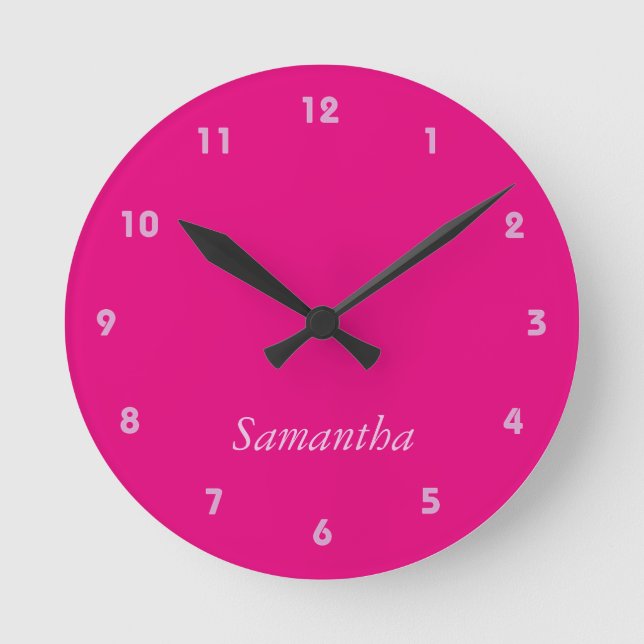 Girly Hot Pink On Pink Round Clock (Front)