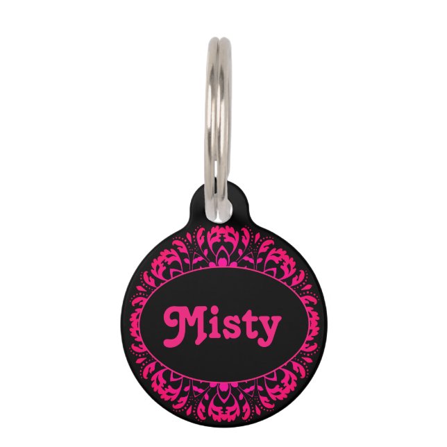 Girly hot pink pet tag (Front)