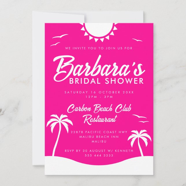 Girly Hot Pink Summer Beach Party Bridal Shower Invitation (Front)